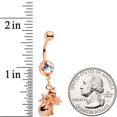 Clear Gem Rose Gold Tone Kitty Cat With A Corsage Dangle Belly Ring