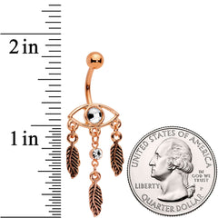 Clear Gem Rose Gold Tone A Vision Of Feathers Dangle Belly Ring