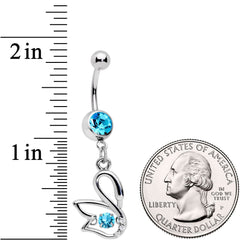 Clear Aqua CZ Gem Floating Modernist Swan Dangle Belly Ring