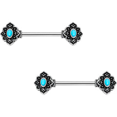 14G 9/16 Faux Turquoise Baroque Oval Barbell Nipple Ring Set