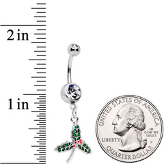 Clear Gem Red Green Kiss Me Under The Mistletoe Dangle Belly Ring