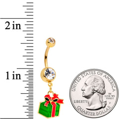 Clear Gem Gold Tone Green Red Happy Holiday Gift Dangle Belly Ring