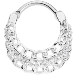 16G 3/8 Clear CZ Gem Chain Hinged Septum Ring