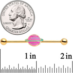 14G Pink Planet Saturn Industrial Barbell 38mm