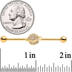 14G Clear Gem Gold Tone Planet Saturn Industrial Barbell 38mm