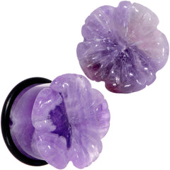 Purple Amethyst Stone Tropical Flower Single Flare Plug Set 6mm to 25mm