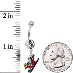 Clear Gem Happy Holidays Santas Sleigh Dangle Belly Ring