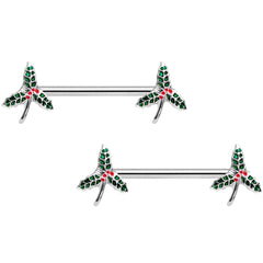 14G 9/16 Holiday Mistletoe Barbell Nipple Ring Set