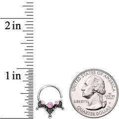 16G 3/8 Pink Gem Triangle Triad Seamless Circular Ring