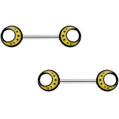 14G 9/16 Glow in the Dark Yellow Moon Barbell Nipple Ring Set