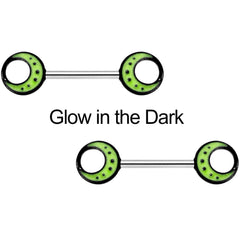 14G 9/16 Glow in the Dark Yellow Moon Barbell Nipple Ring Set