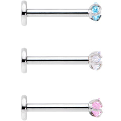 16G 3/8 Clear Pink Blue Star CZ Gem Labret Tragus Set of 3