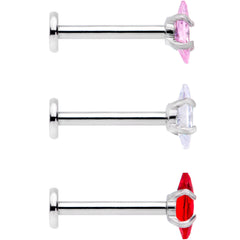 16G 3/8 Multicolor CZ Oval Gem Cats Eye Labret Set of 3