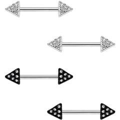 14G 9/16 Clear Gem Triangle End Barbell Nipple Ring Set of 4