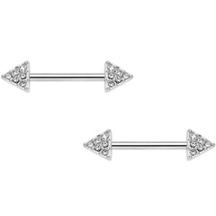 14G 9/16 Clear Gem Triangle End Barbell Nipple Ring Set of 4