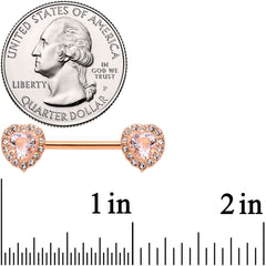 14G 9/16 Clear Gem Rose Gold Tone Heart Barbell Nipple Ring Set