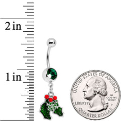 Green Gem Winter Wonderland Snow on the Holly Dangle Belly Ring