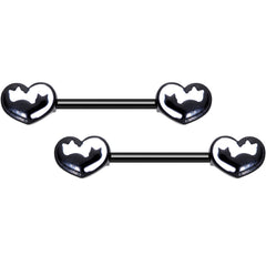 14G 9/16 Black White Silhouette Cat Lover Barbell Nipple Ring Set
