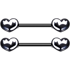 14G 9/16 Black White Silhouette Cat Lover Barbell Nipple Ring Set