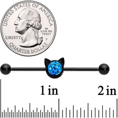 14G Blue Faux Druzy Black Hey Kitty Cat Industrial Barbell 38mm