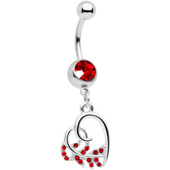 Red Gem Scrolling Embellished Heart Dangle Belly Ring