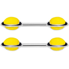 14G 9/16 Yellow Glow in the Dark Saturn Barbell Nipple Ring Set