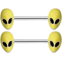 14G 9/16 Yellow Glow in the Dark Aliens Barbell Nipple Ring Set