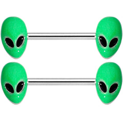 14G 9/16 Green Glow in the Dark Aliens Barbell Nipple Ring Set