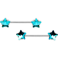 14G 9/16 1/2 Blue Star Gem BCR Barbell Nipple Ring Set