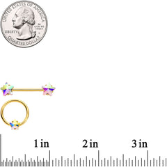 14G Aurora Star Gem Gold Tone BCR Barbell Nipple Ring Set