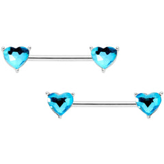 9/16 1/2 Aqua Heart Gem BCR Barbell Nipple Ring Set