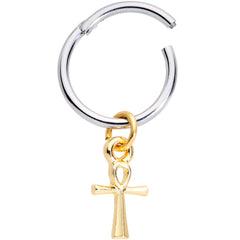 16G 3/8 Gold Tone Egyptian Ankh Hinged Dangle Segment Ring