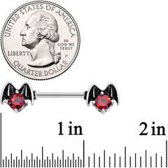 14G 9/16 Red Gem Halloween Night Bat Barbell Nipple Ring Set