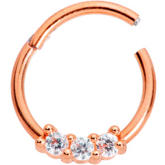 16G 3/8 Clear CZ Gem Rose Gold Tone Trio Hinged Segment Ring