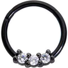 16G 3/8 Clear CZ Gem Black Trio Hinged Segment Ring