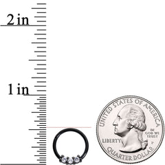 16G 3/8 Clear CZ Gem Black Trio Hinged Segment Ring