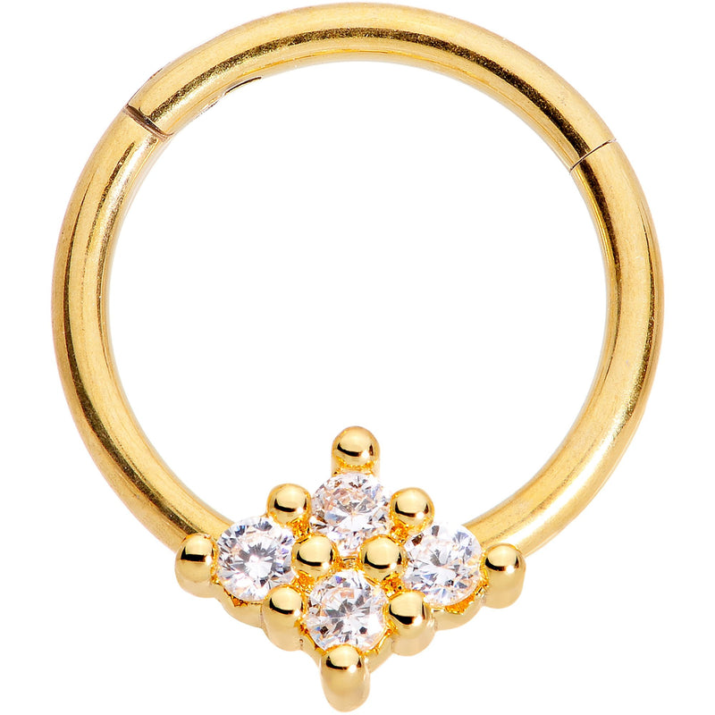 16G 3/8 Clear CZ Gem Gold Tone Quad Rhombus Hinged Segment Ring