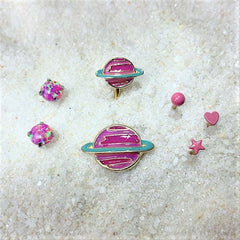 Pink Star Rose Gold Tone Glow Internal Threaded Labret Tragus Set of 3