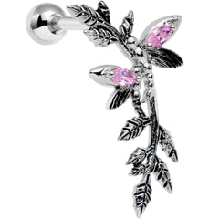 16G 1/4 Pink Gem Sprig of Springtime Left Ear Cartilage Earring