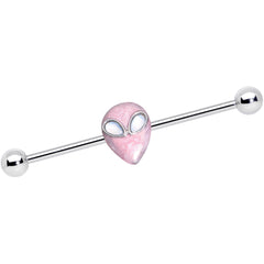 14G White Faux Opal Pink Alien Invader Industrial Barbell 38mm