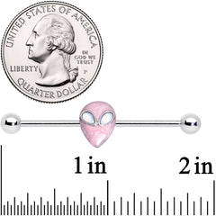 14G White Faux Opal Pink Alien Invader Industrial Barbell 38mm