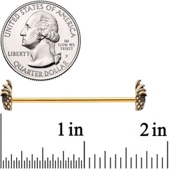 14G Gold Tone Split Pineapple Ends Industrial Barbell 38mm
