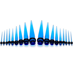 14 to 00G Light Blue Acrylic Straight Taper 18 Piece Stretching Kit