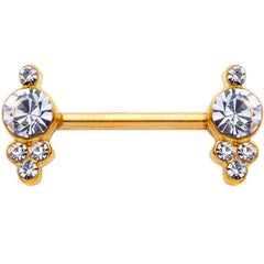 14G 9/16 Clear Gem Gold Tone Circles Barbell Nipple Ring Set