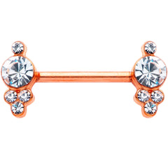 14G 9/16 Clear Gem Rose Gold Tone Circle Barbell Nipple Ring Set