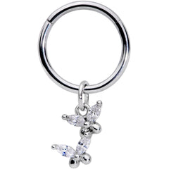 16G 3/8 Clear CZ Gem Fluttering Butterflies Hinged Segment Ring