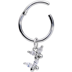 16G 3/8 Clear CZ Gem Fluttering Butterflies Hinged Segment Ring