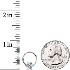 16G 3/8 White Synthetic Opal Snow Star Hinged Segment Ring