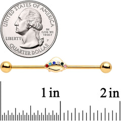 14G Multicolor Gem Gold Tone UFO Industrial Barbell 38mm