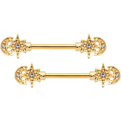 14G 9/16 Clear Gem Gold Tone Holiday Star Barbell Nipple Ring Set